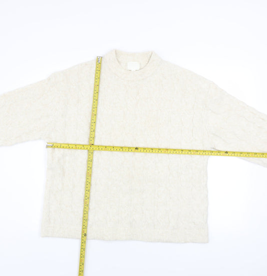 H&M Women Ivory Cable-Knit Wool Blend Mock Neck Jumper Size 8