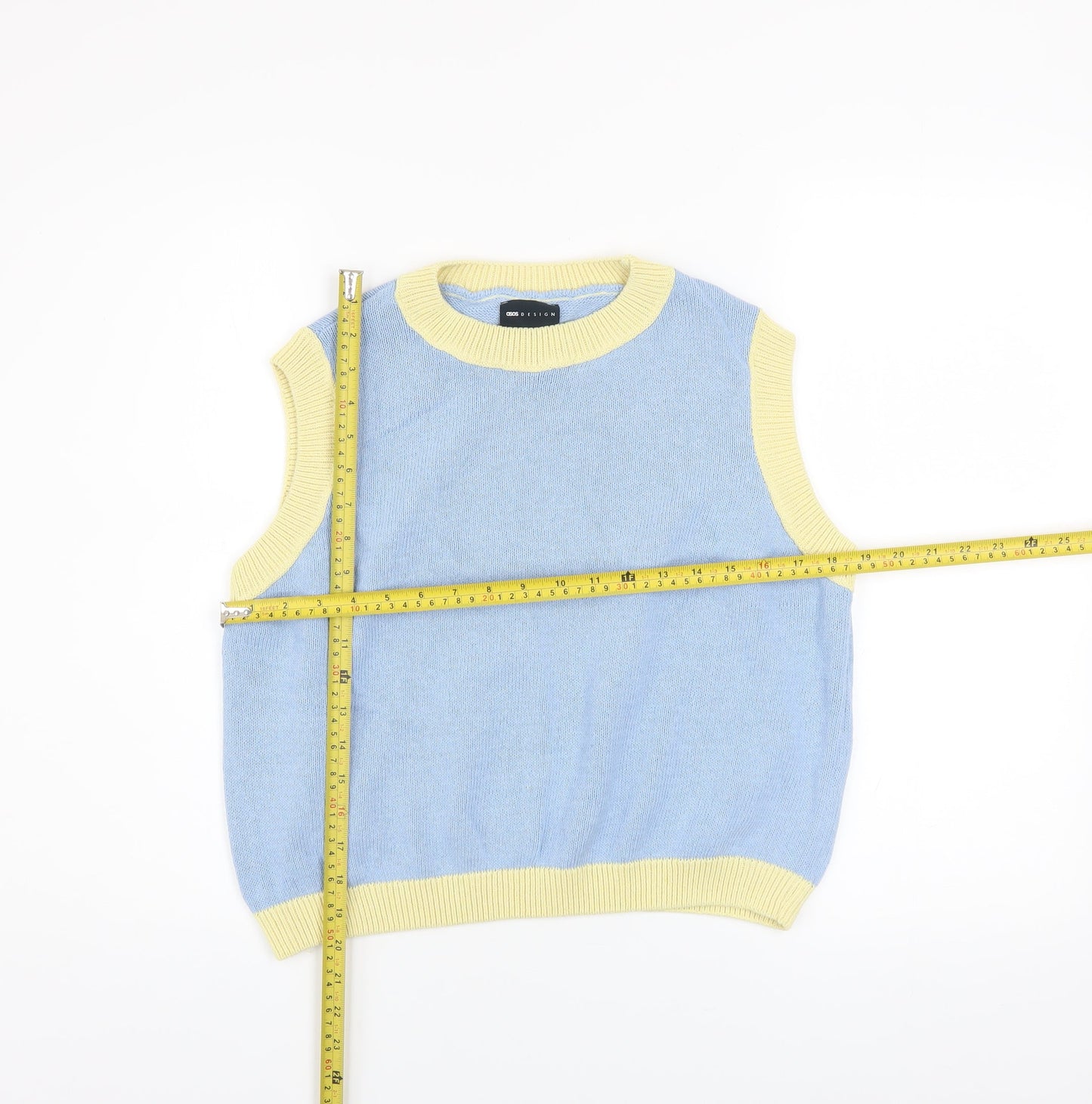 ASOS DESIGN Women's Blue Sleeveless Crew Neck Knit Vest Size S