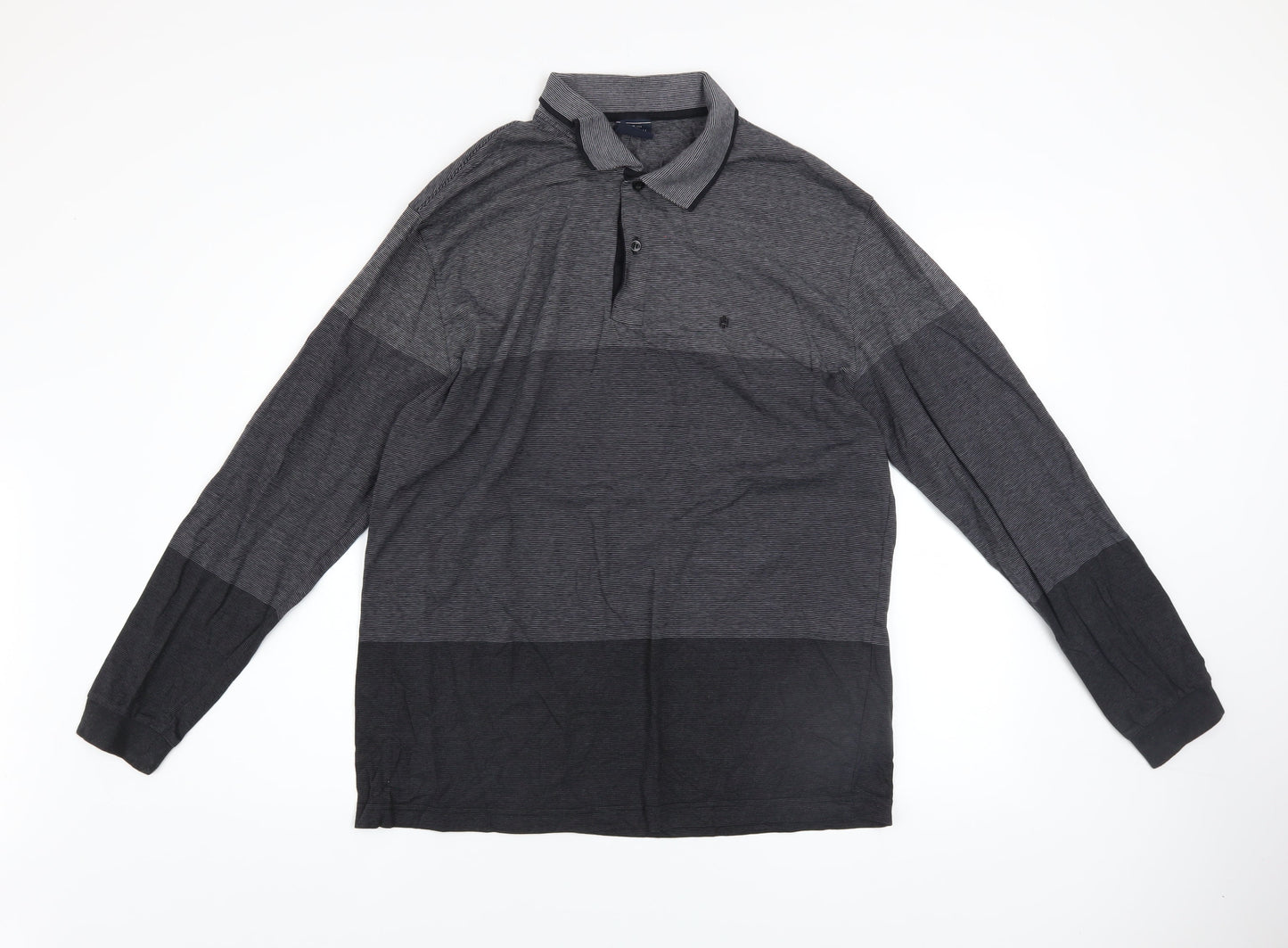 Highstil Men’s Grey Classic Fit Cotton Long Sleeve Button-Up Polo Shirt M