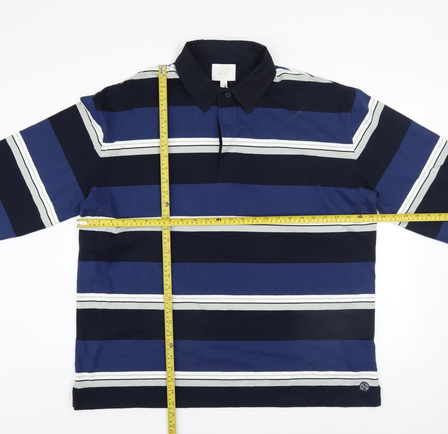 Marks and Spencer Men Blue Striped Collared Rugby Style Sweatshirt XL