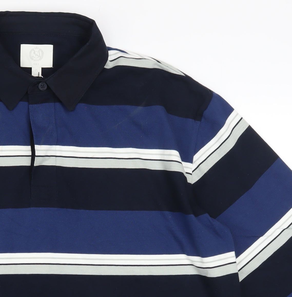 Marks and Spencer Men Blue Striped Collared Rugby Style Sweatshirt XL