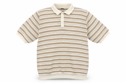 Paul Calvin Men's Beige Striped Polo Shirt XL Short Sleeve Knit