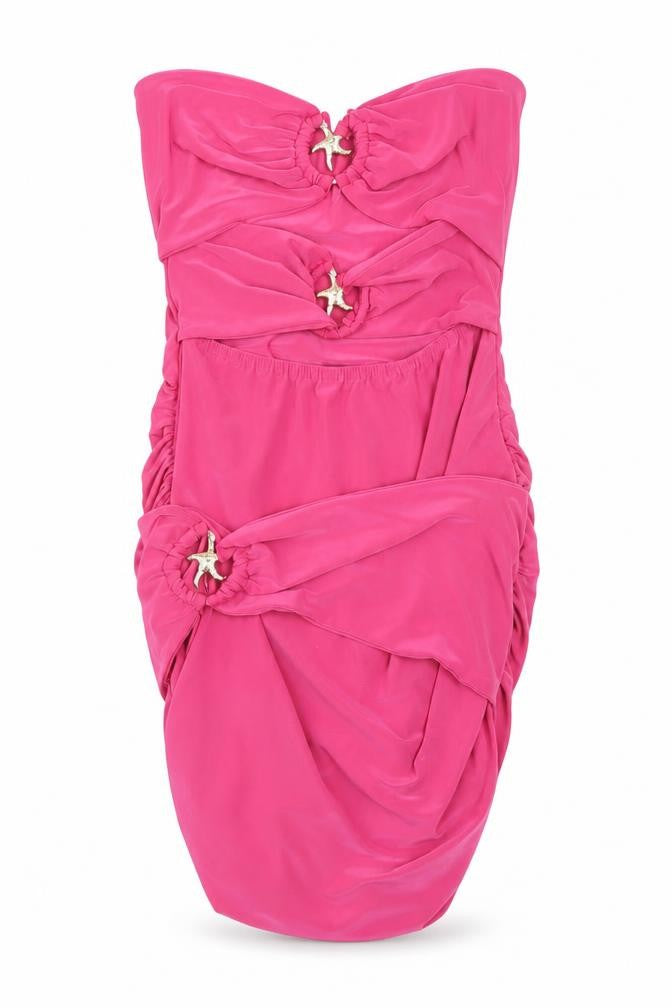 Boohoo Women Pink Strapless Bodycon Ruched Mini Dress Size 8