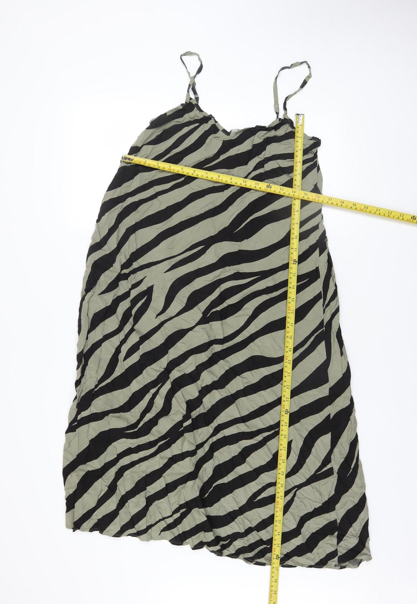 GEF Women’s Green Zebra Print Midi Slip Dress Size M