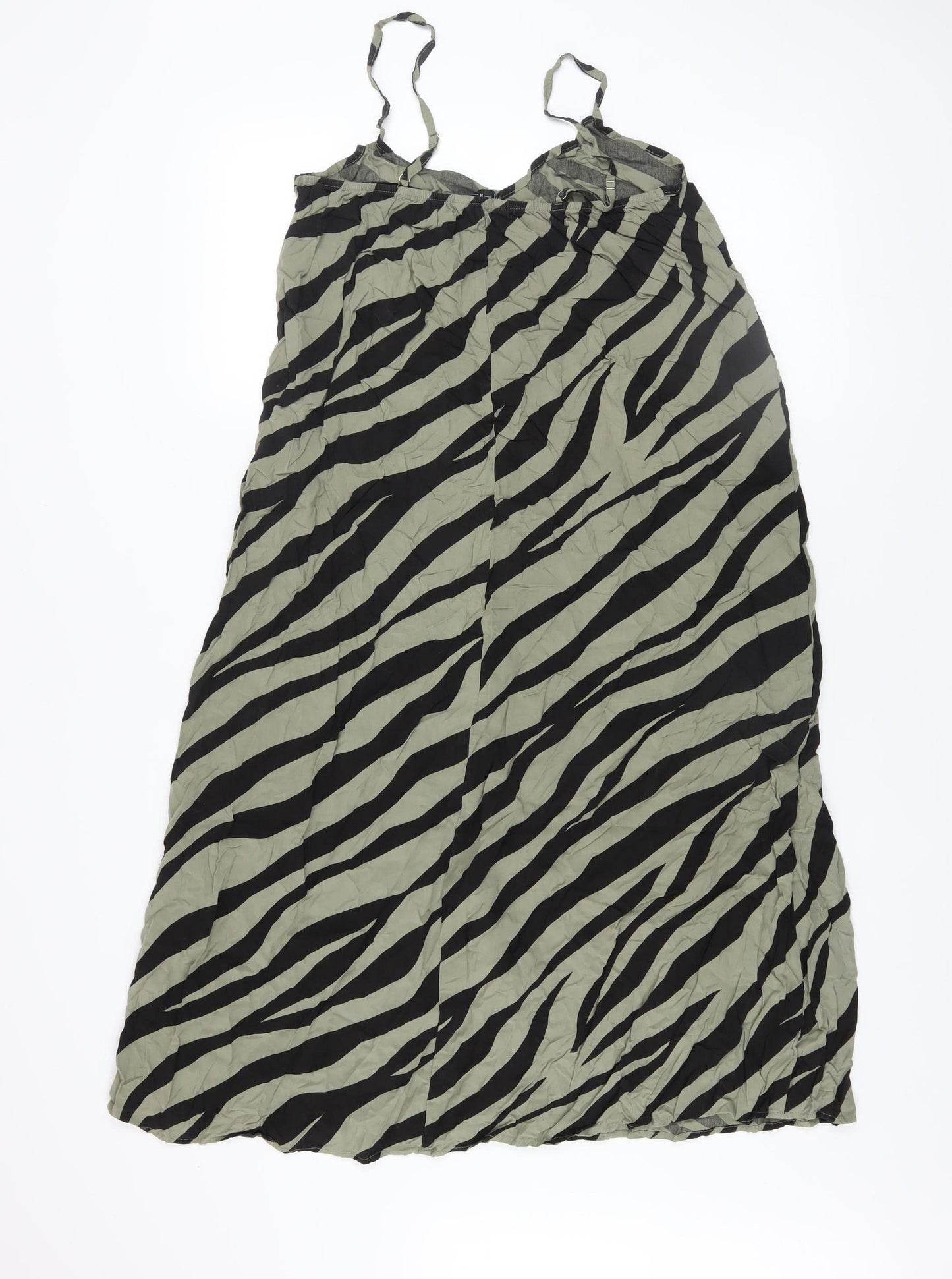 GEF Women’s Green Zebra Print Midi Slip Dress Size M