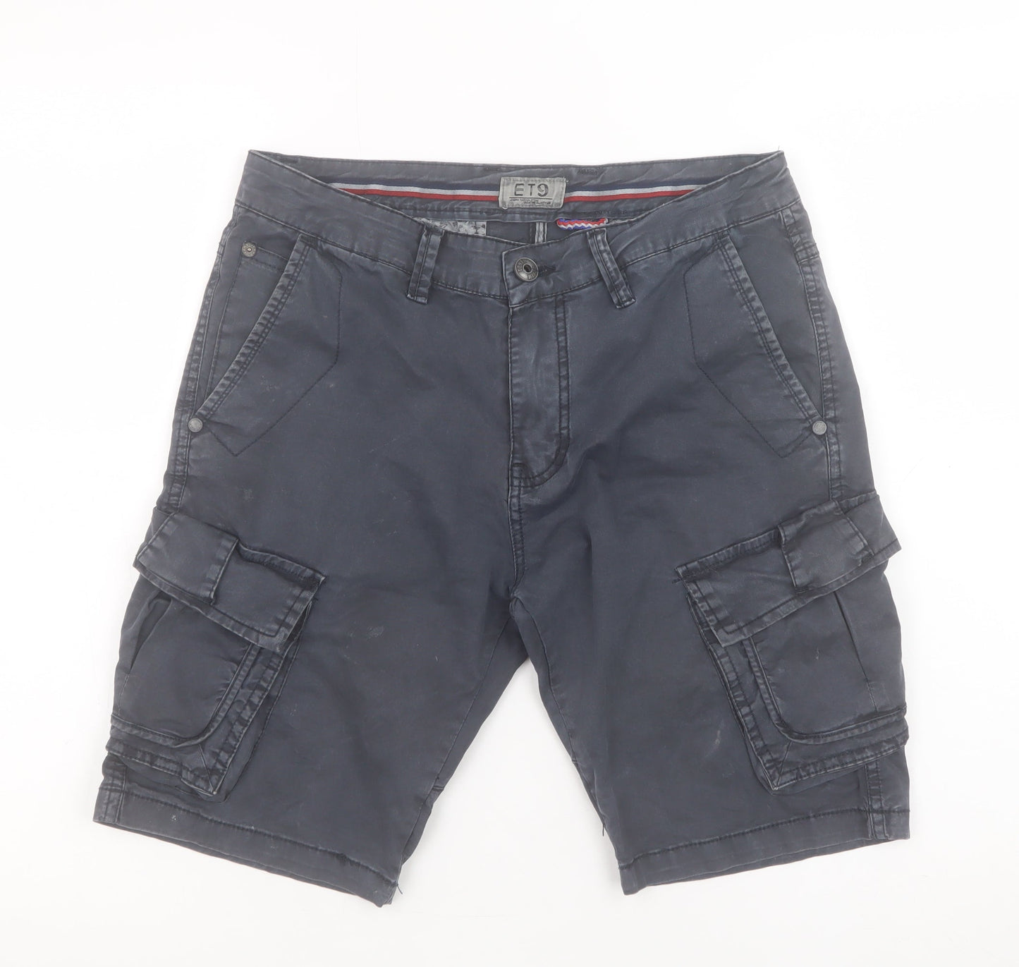 ET9 Men's Black Cargo Shorts Size 29 Regular Fit Cotton Stretch