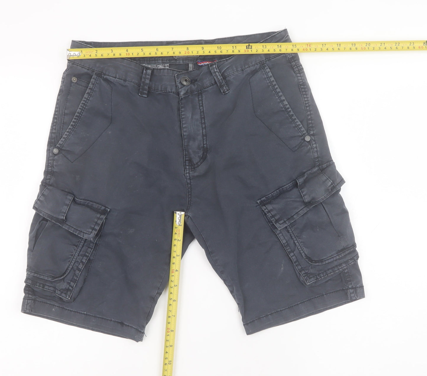 ET9 Men's Black Cargo Shorts Size 29 Regular Fit Cotton Stretch