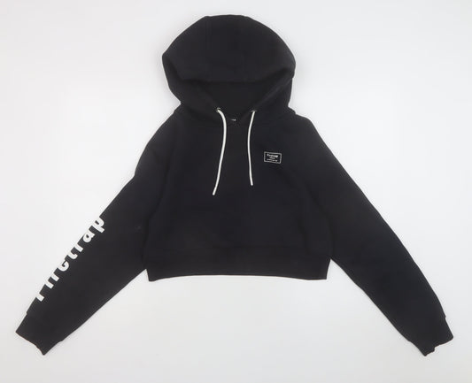 Firetrap Women's Black Cropped Hoodie Size 10 Pullover Hooded Sweatshirt