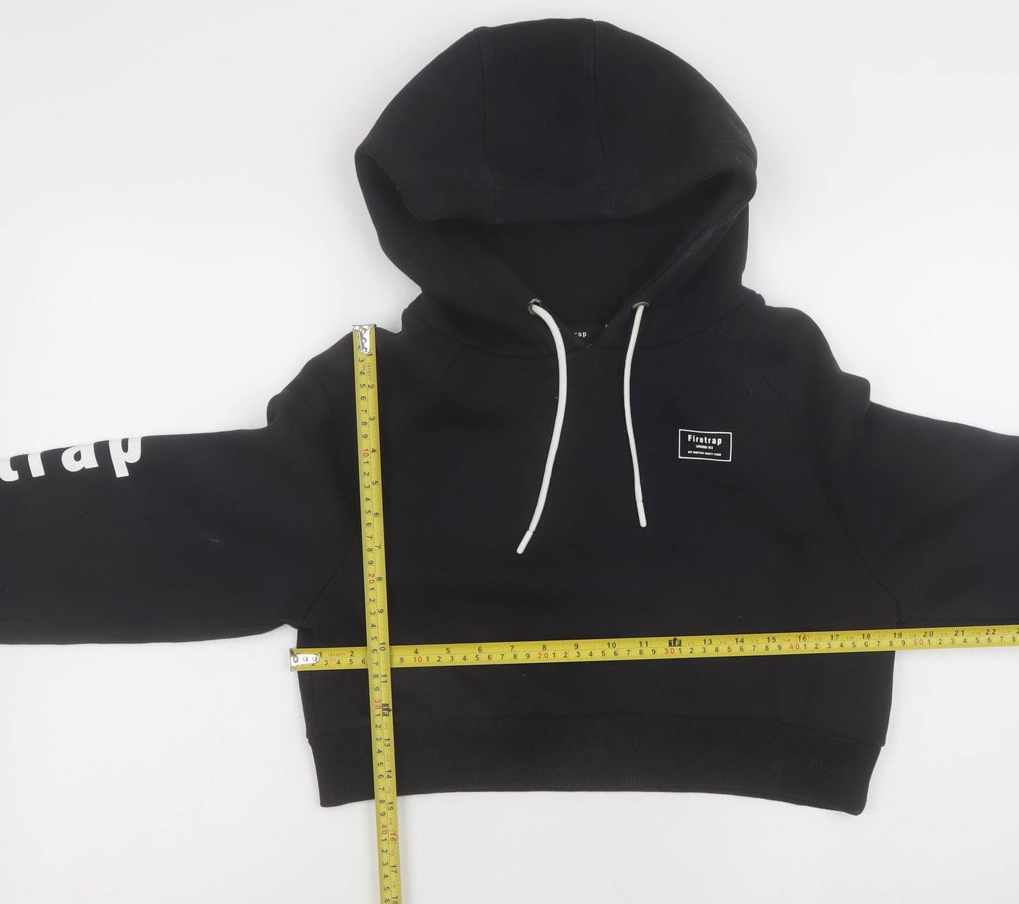 Firetrap Women's Black Cropped Hoodie Size 10 Pullover Hooded Sweatshirt