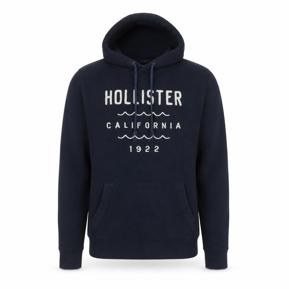 Hollister Men’s Blue Pullover Hoodie Small Logo Graphic Fleece