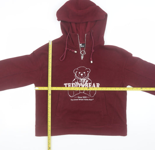 The Great British Teddy Bear Burgundy Hoodie Womens M Pullover Fleece