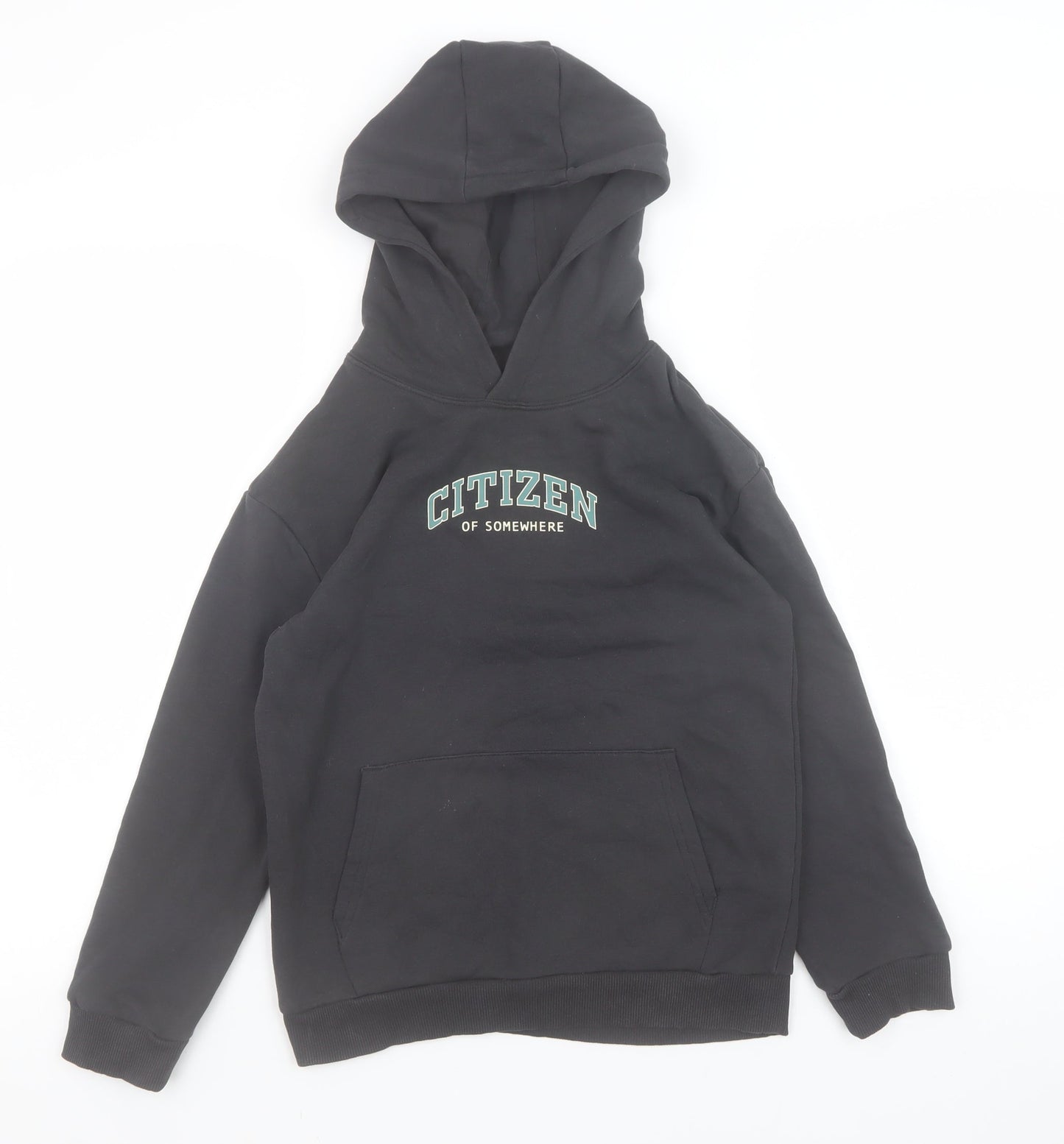 Marks and Spencer Boys Black Pullover Hoodie 9-10 Years CITIZEN Graphic