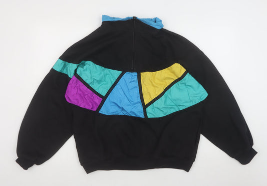 Bocoo Men's Black Colourblock 80s Half Zip Sweatshirt XL Retro Style