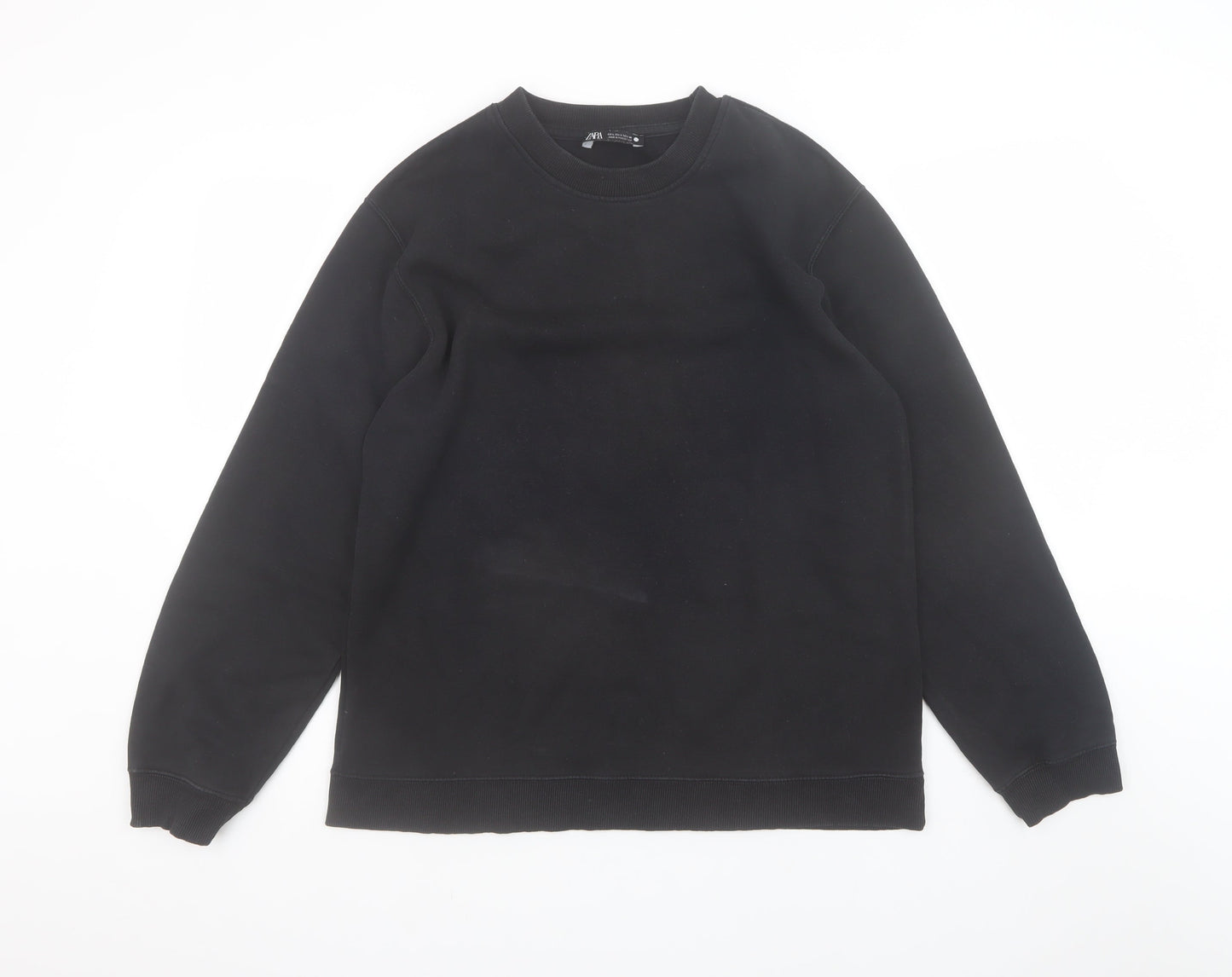 Zara Women Black L Pullover Sweatshirt Crew Neck Long Sleeve