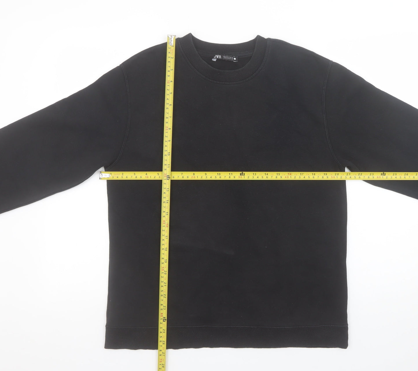Zara Women Black L Pullover Sweatshirt Crew Neck Long Sleeve
