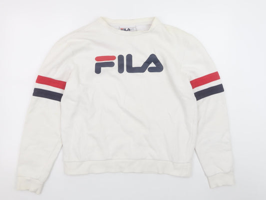 FILA Men's White Pullover Sweatshirt M Logo Sportswear Crew Neck