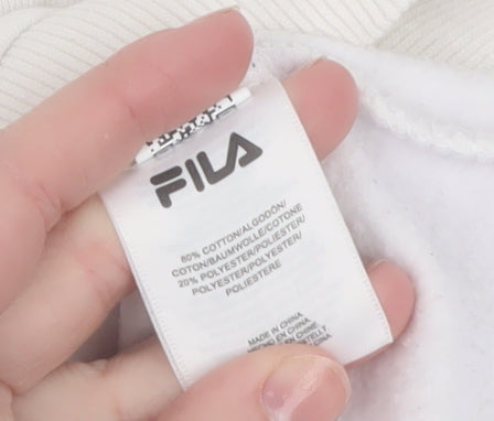 FILA Men's White Pullover Sweatshirt M Logo Sportswear Crew Neck