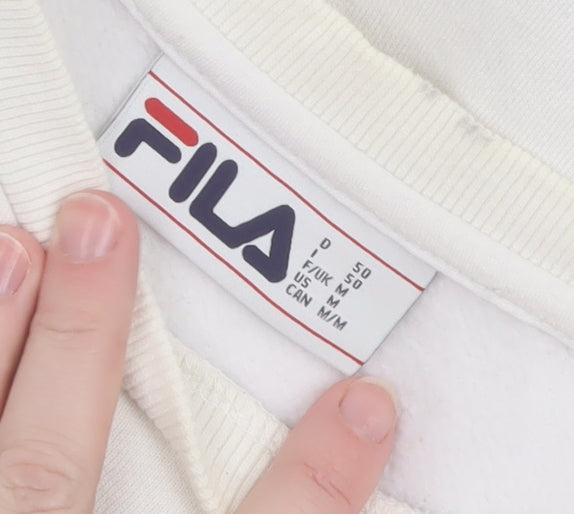 FILA Men's White Pullover Sweatshirt M Logo Sportswear Crew Neck
