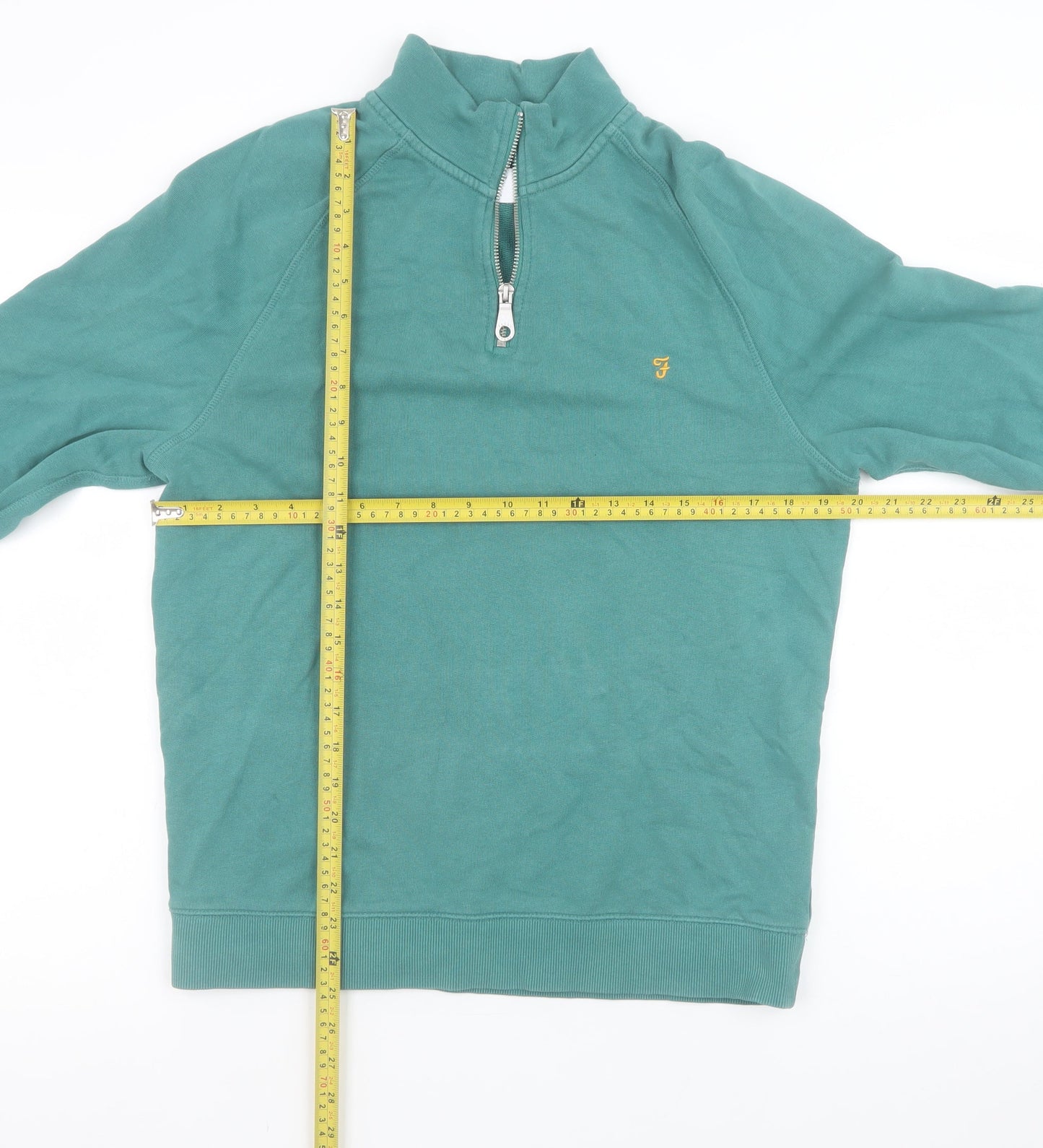 Farah Men's Green 1/4 Zip Cotton Sweatshirt Size L