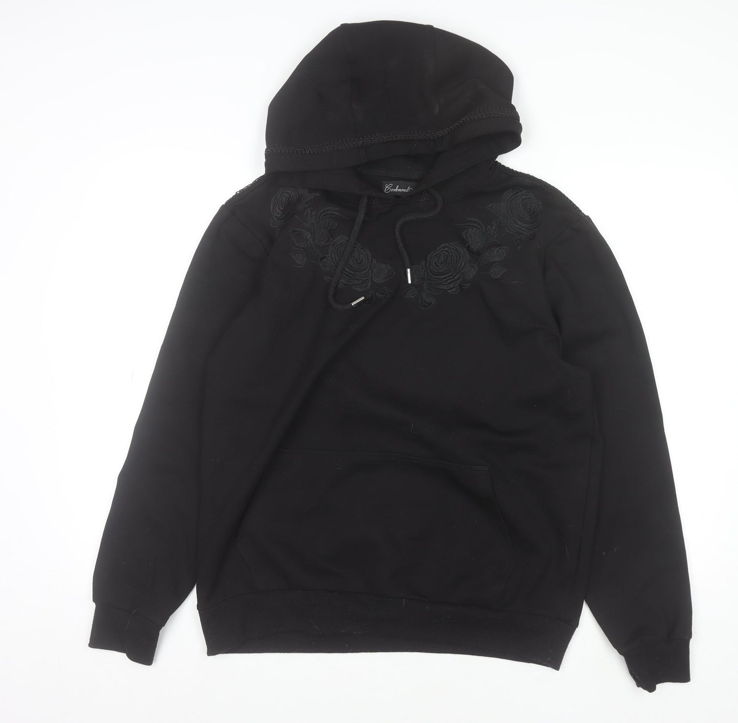 Condemned Nation Women's Black Embroidered Pullover Hoodie Size L