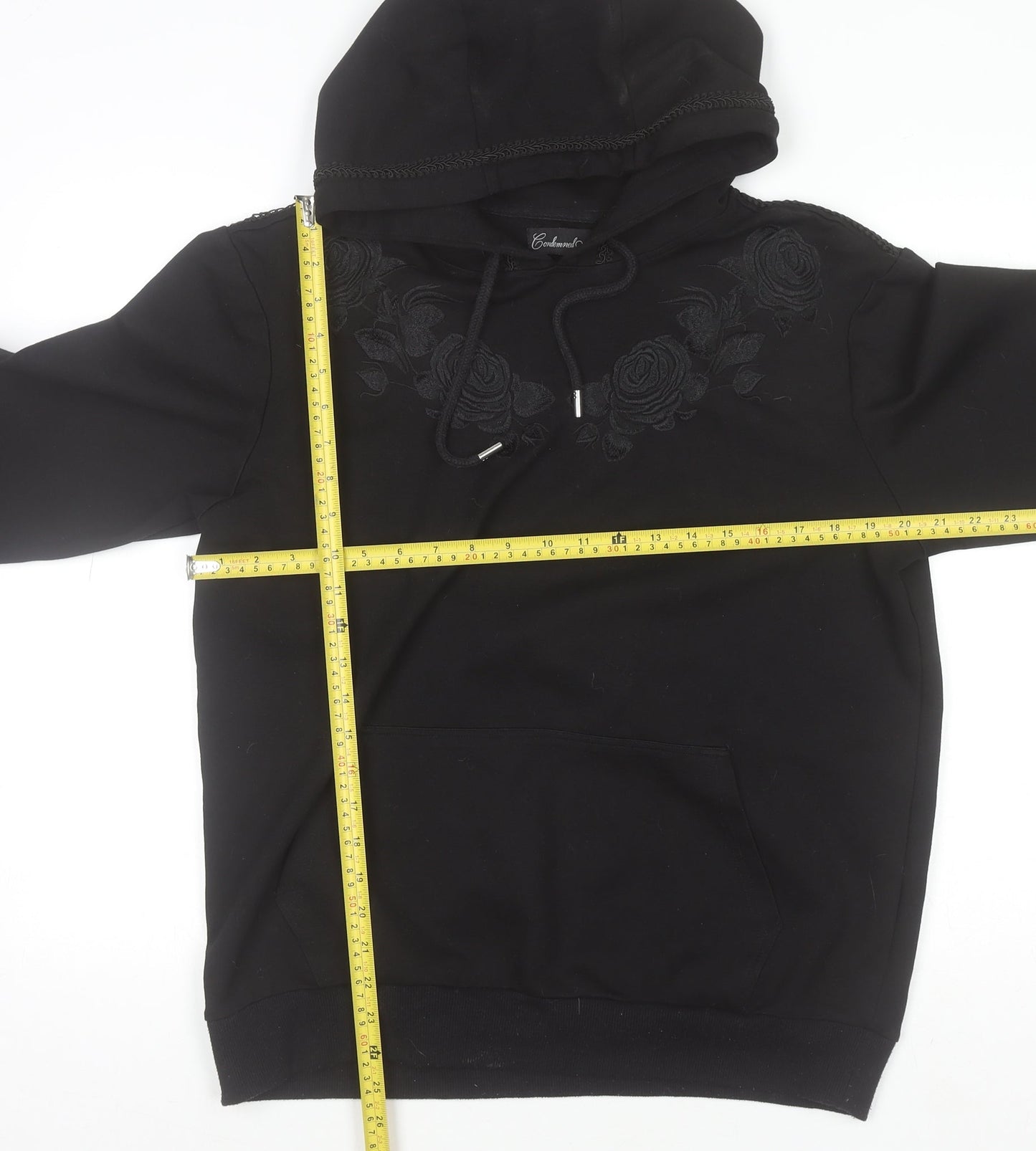 Condemned Nation Women's Black Embroidered Pullover Hoodie Size L