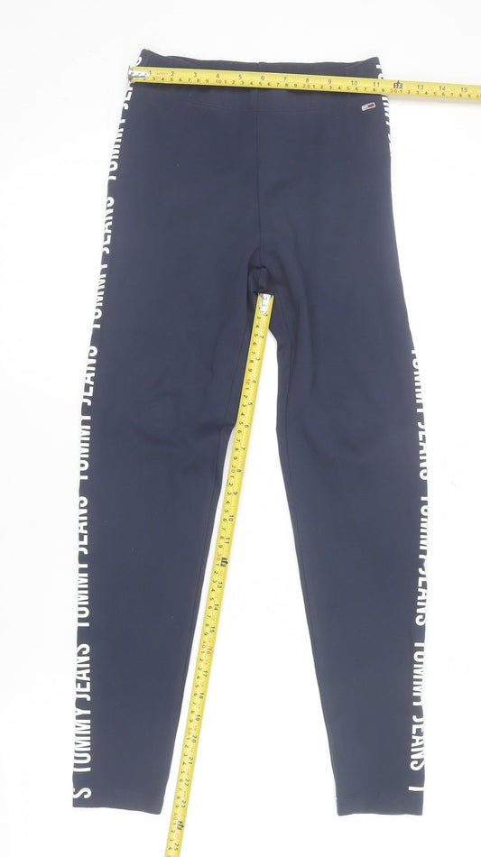 Tommy Jeans Womens Navy XS Leggings Viscose Blend Logo Side Stripe
