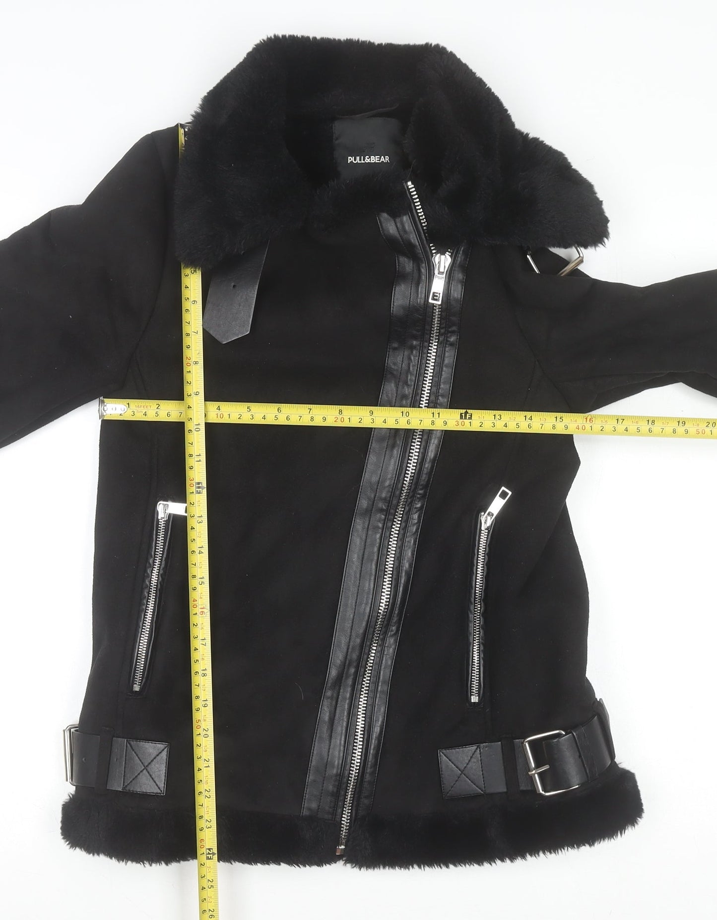 Pull&Bear Women’s Black Faux Fur Lined Biker Jacket XS