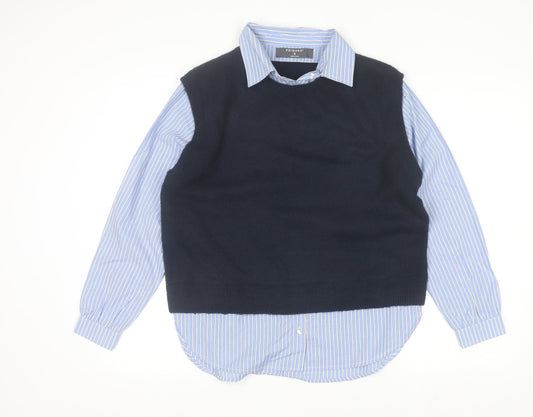 Primark Women Blue Striped Layered Collared Button-Up Shirt S