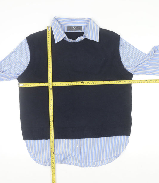 Primark Women Blue Striped Layered Collared Button-Up Shirt S