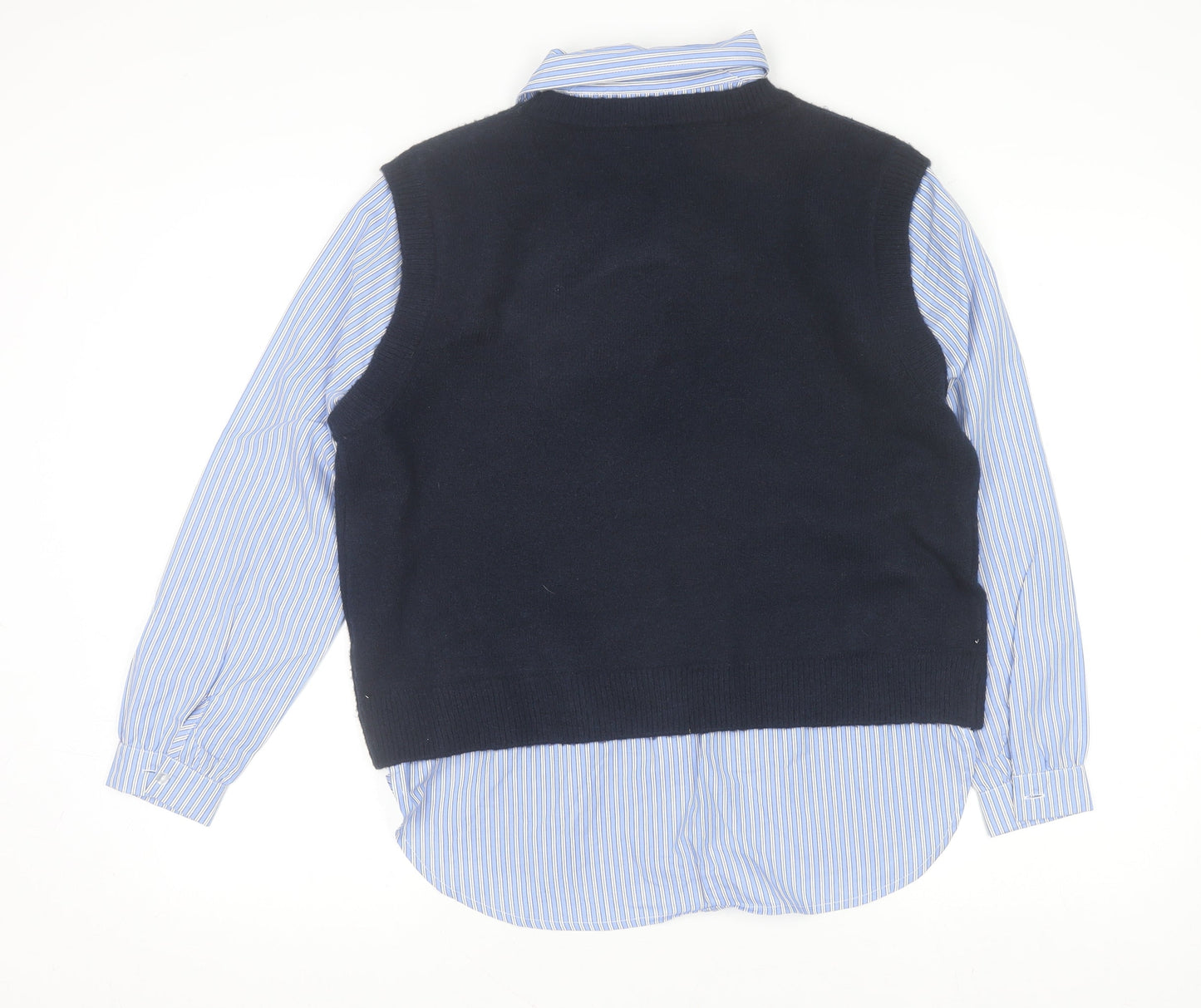 Primark Women Blue Striped Layered Collared Button-Up Shirt S