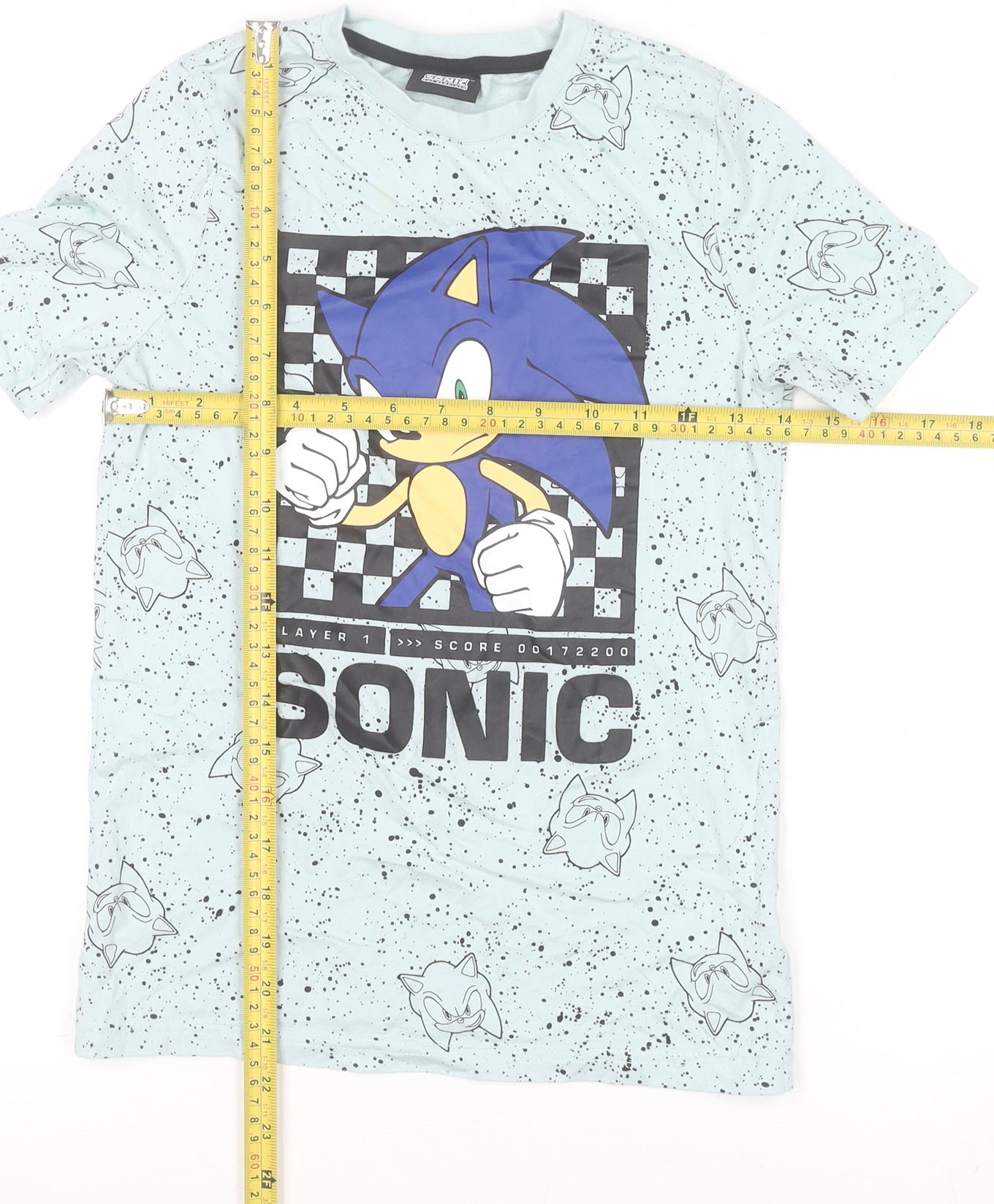 F&F Boys Blue Sonic the Hedgehog Graphic Short Sleeve Cotton T-Shirt 9-10 Years
