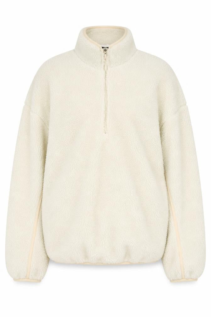 Front view of ASOS Design Women's Beige 1/2 Zip Fleece Pullover Sweatshirt M