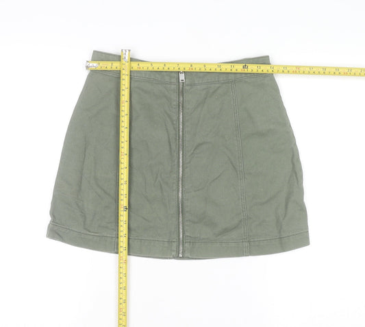 H&M Divided Women's Green Cotton Short Zip Skirt Size 10