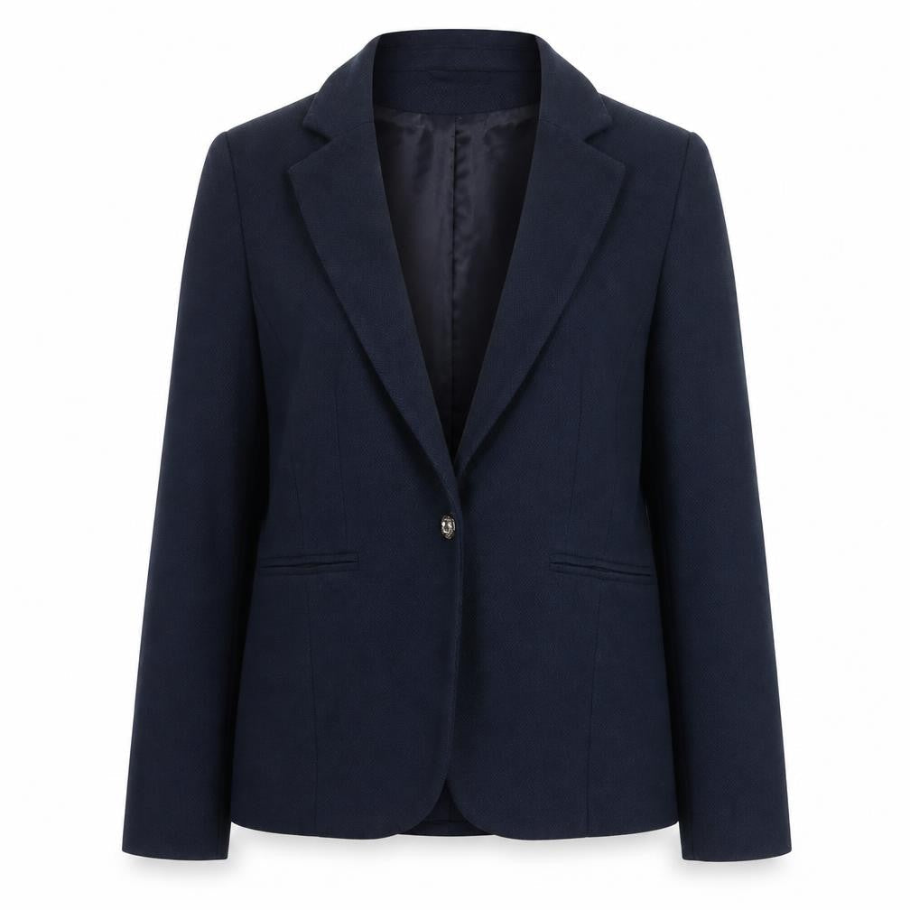 Front view of Dunnes Women's Navy Blue Blazer, size 10, Classic Tailored Jacket