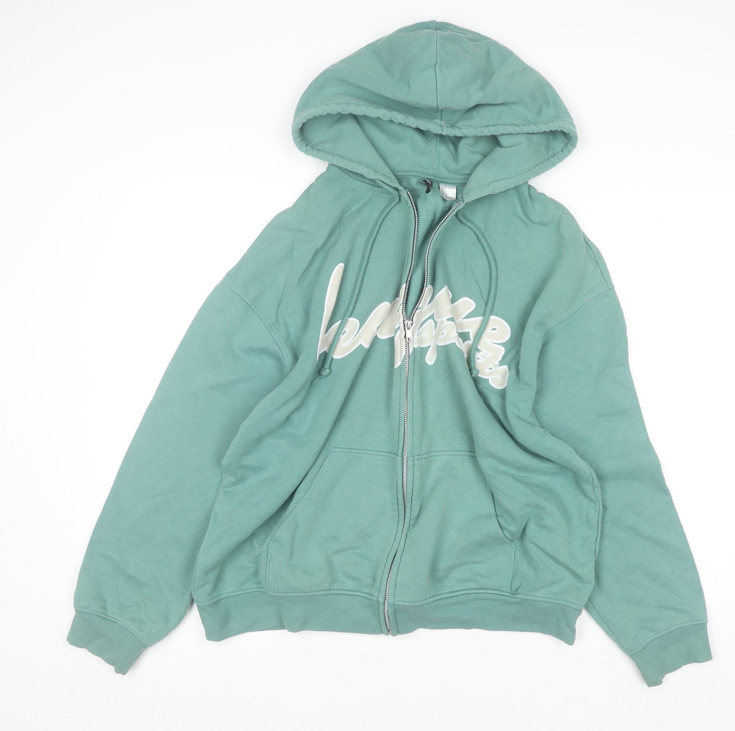 H&M Divided Men's Green Full Zip Hoodie Size L Logo Sports Style