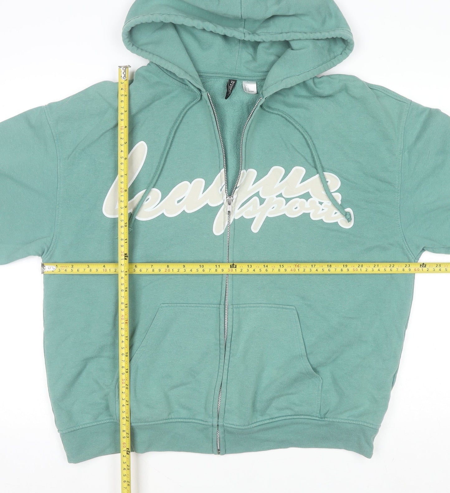 H&M Divided Men's Green Full Zip Hoodie Size L Logo Sports Style