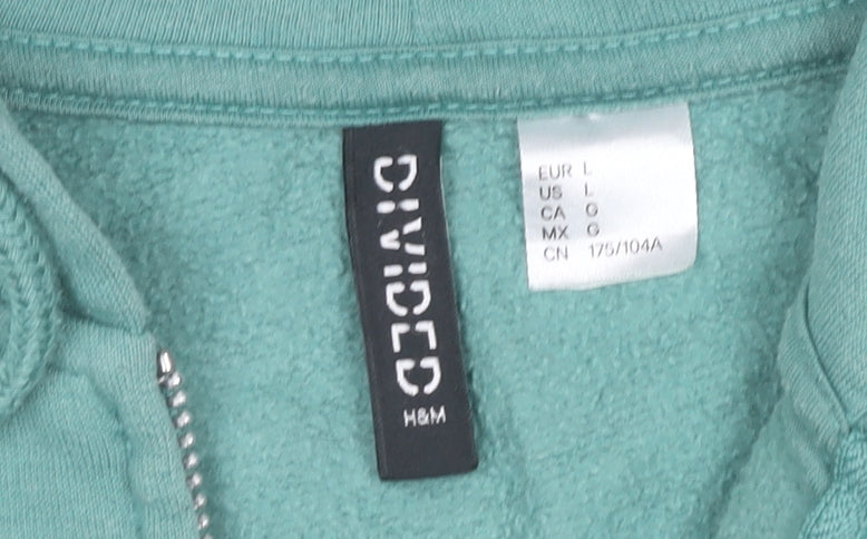 H&M Divided Men's Green Full Zip Hoodie Size L Logo Sports Style