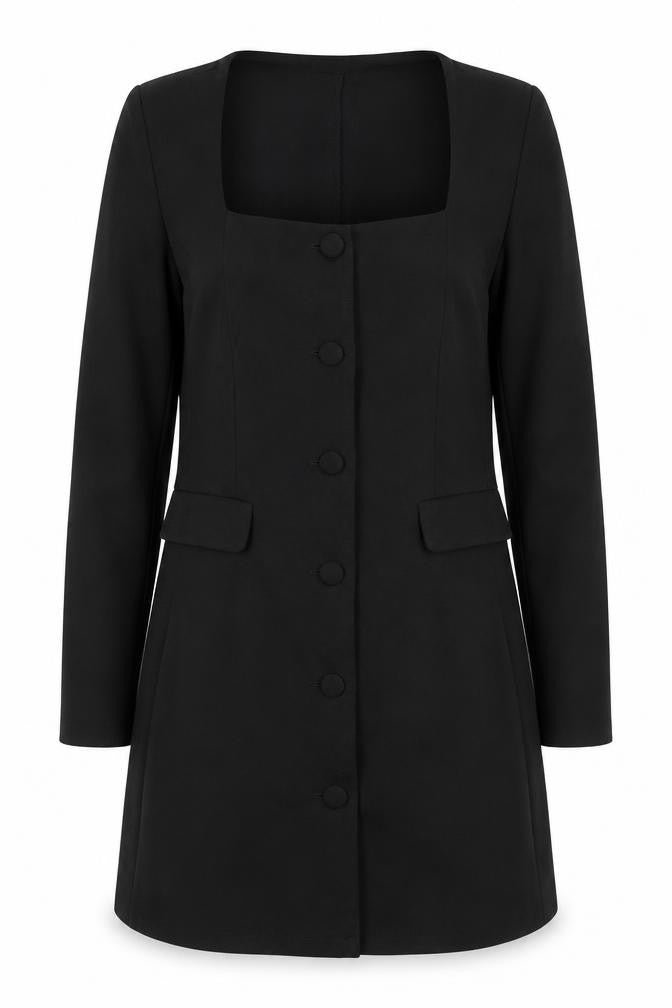 Stradivarius Women Black Shift Dress M Long Sleeve Button Workwear