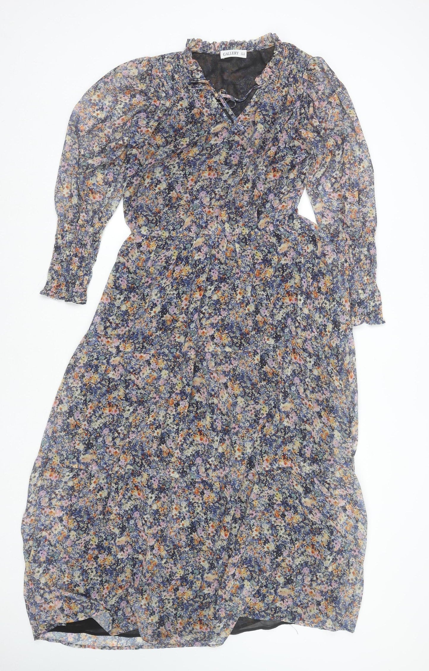 Gallery Women's Multicoloured Floral Midi Wrap Dress UK 10
