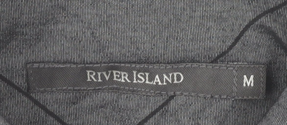 River Island Men’s Grey Check Short Sleeve Button-Up Shirt Size M