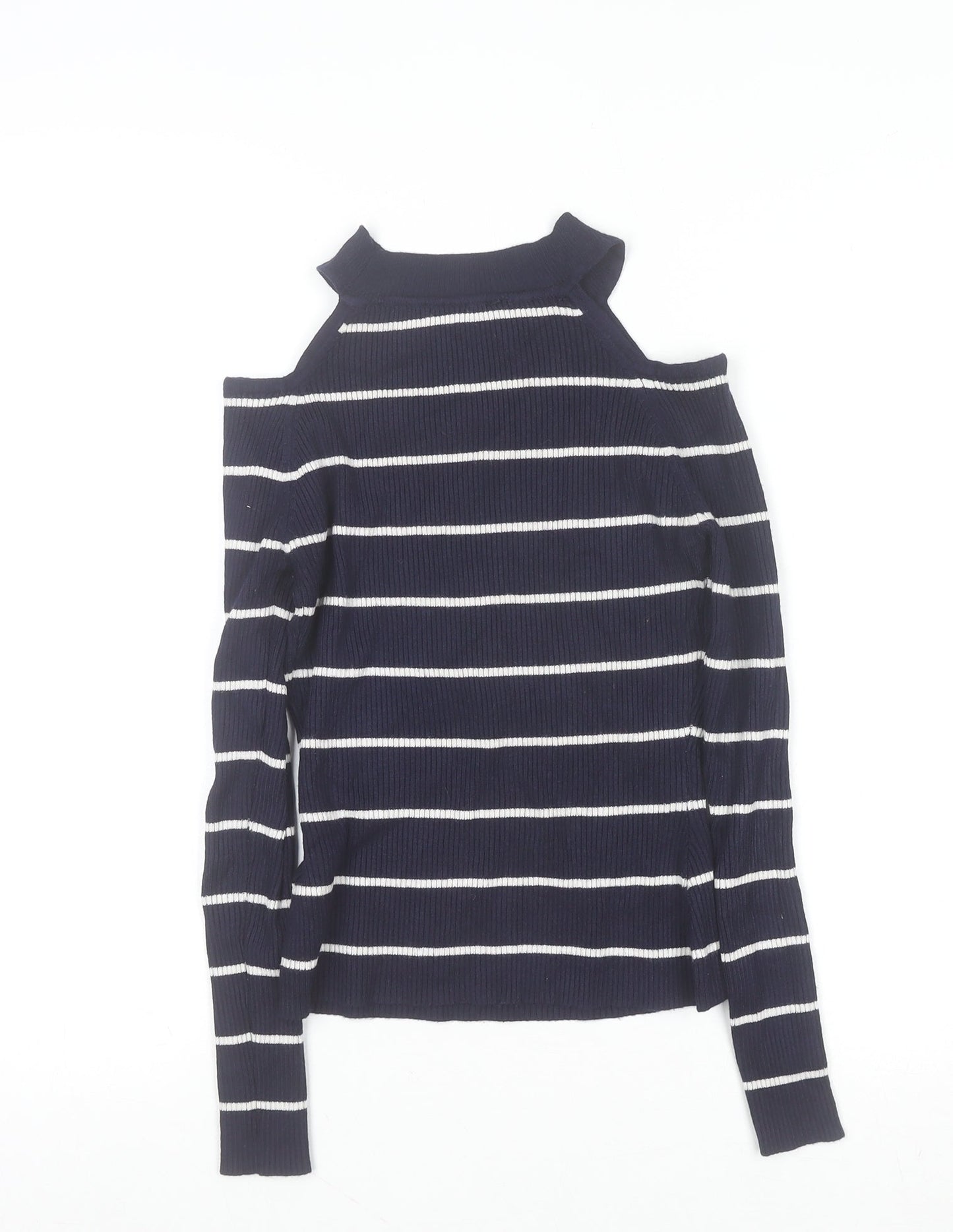 New Look Women's Blue Striped Cold Shoulder Knit Jumper Size 8