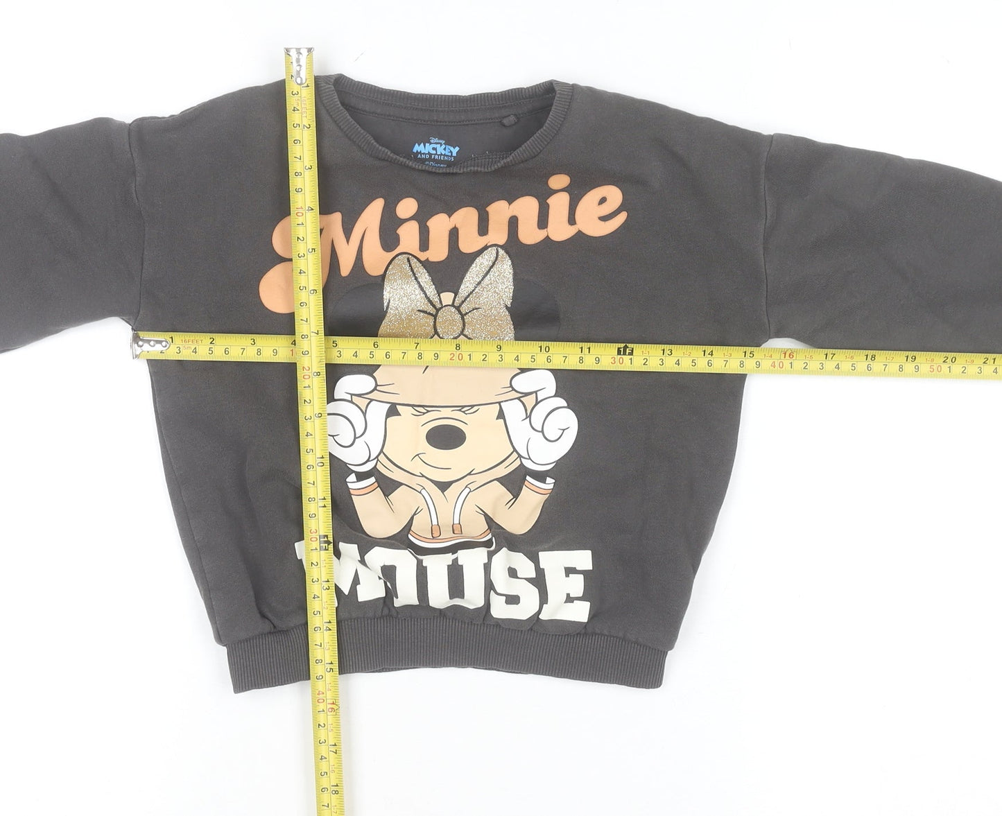 Disney Girls Black Minnie Mouse Glitter Pullover Sweatshirt 18-24 Months