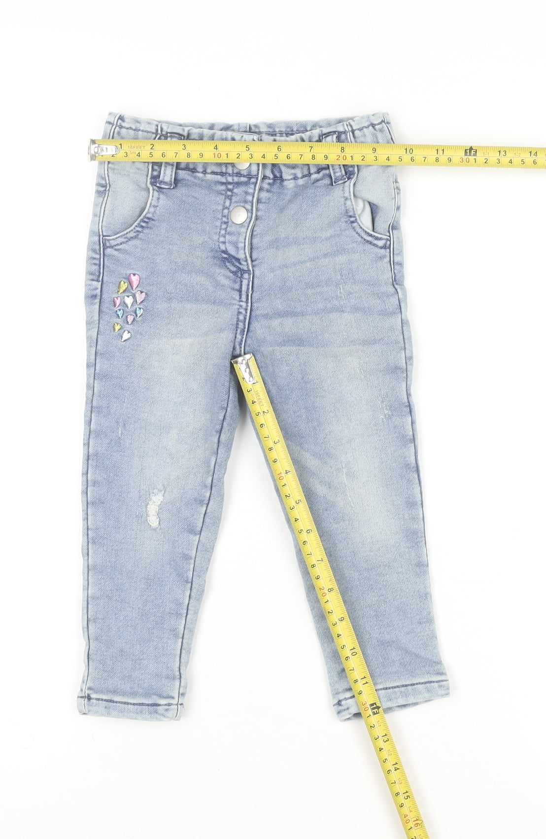 Dunnes Stores Girls Blue Denim Embroidered Jeans 18-24 Months Elastic Waist