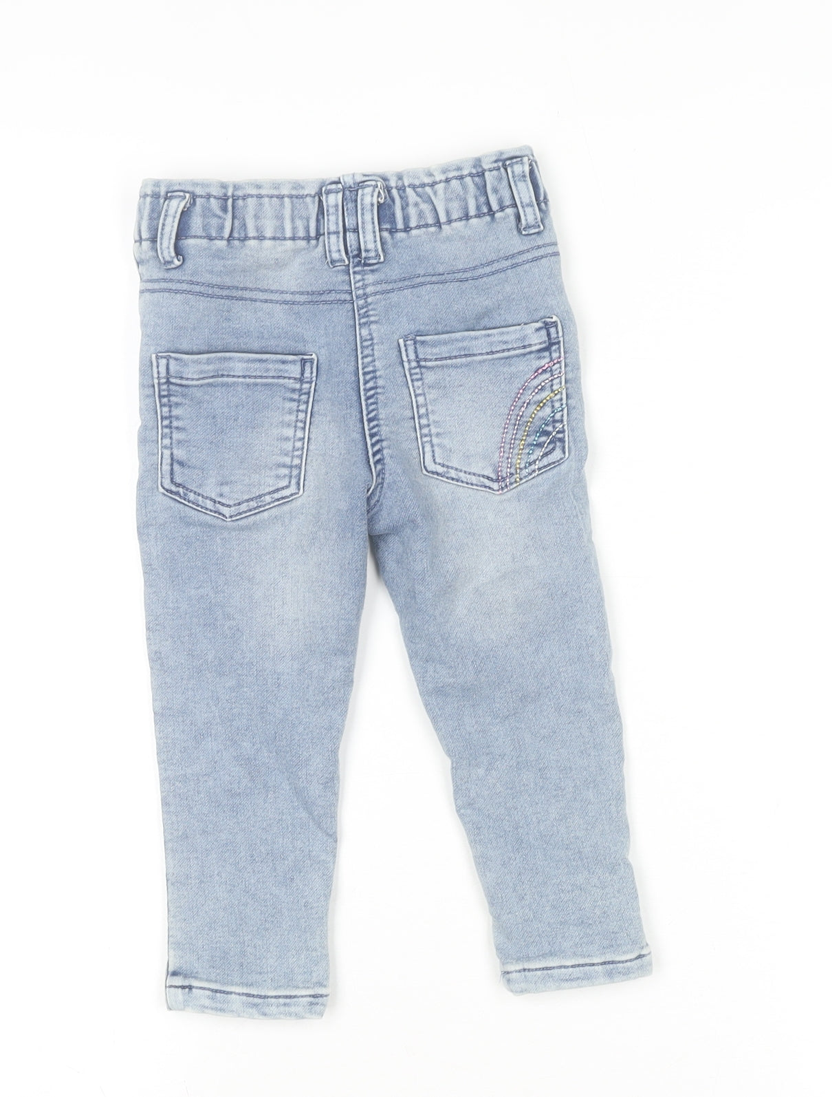 Dunnes Stores Girls Blue Denim Embroidered Jeans 18-24 Months Elastic Waist