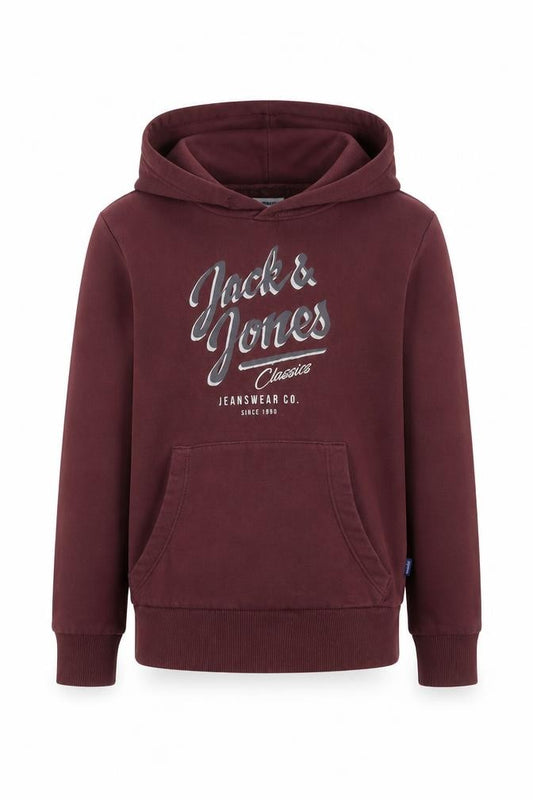 Jack & Jones Boys Burgundy Pullover Hoodie 10 Years Cotton Blend Logo Print