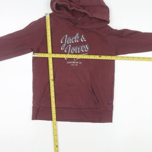 Jack & Jones Boys Burgundy Pullover Hoodie 10 Years Cotton Blend Logo Print