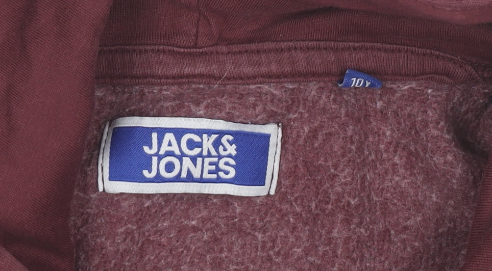 Jack & Jones Boys Burgundy Pullover Hoodie 10 Years Cotton Blend Logo Print