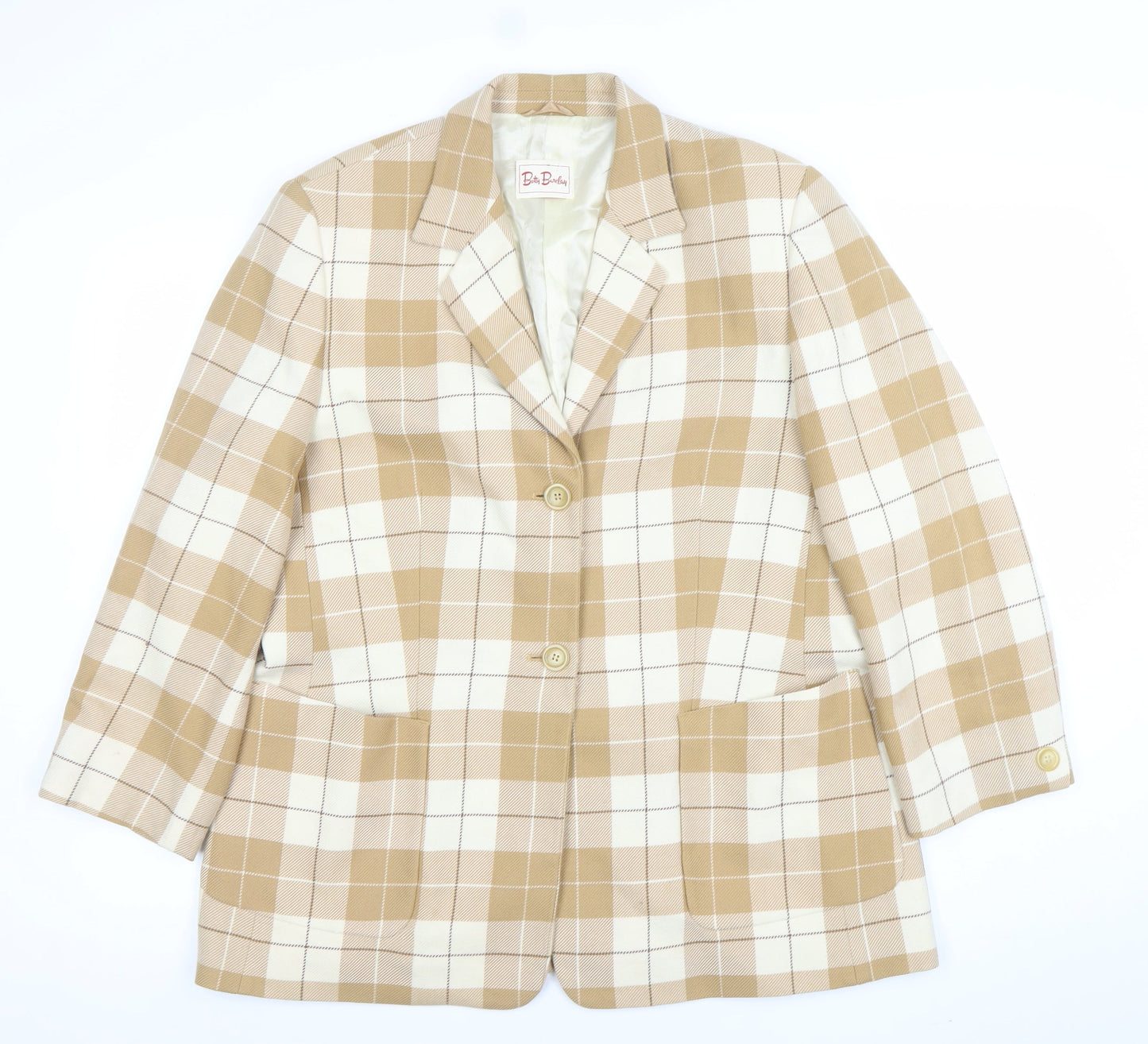 Both Burberry Womens Beige Check Cashmere Two-Button Blazer UK 14