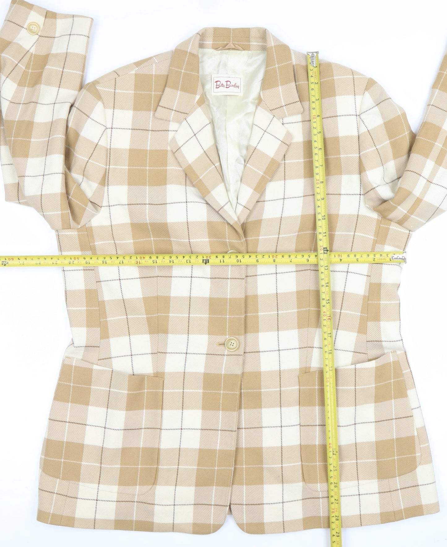 Both Burberry Womens Beige Check Cashmere Two-Button Blazer UK 14