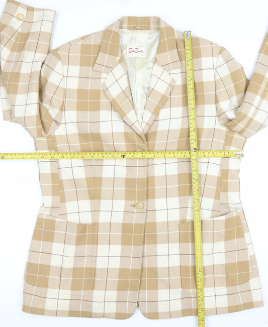 Both Burberry Womens Beige Check Cashmere Two-Button Blazer UK 14